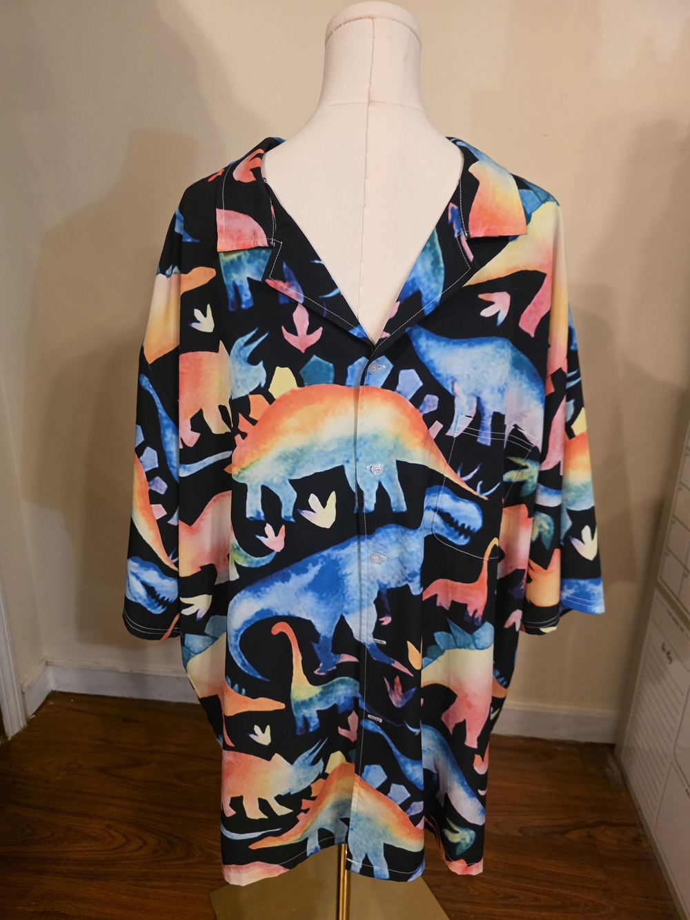 Vibrant Watercolor Dinosaur Short sleeve button-down shirt - Size 3XL